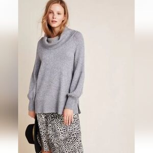 Anthropologie Paloma Tunic Sweater Cowl Neck Balloon Sleeve XL Gray HH